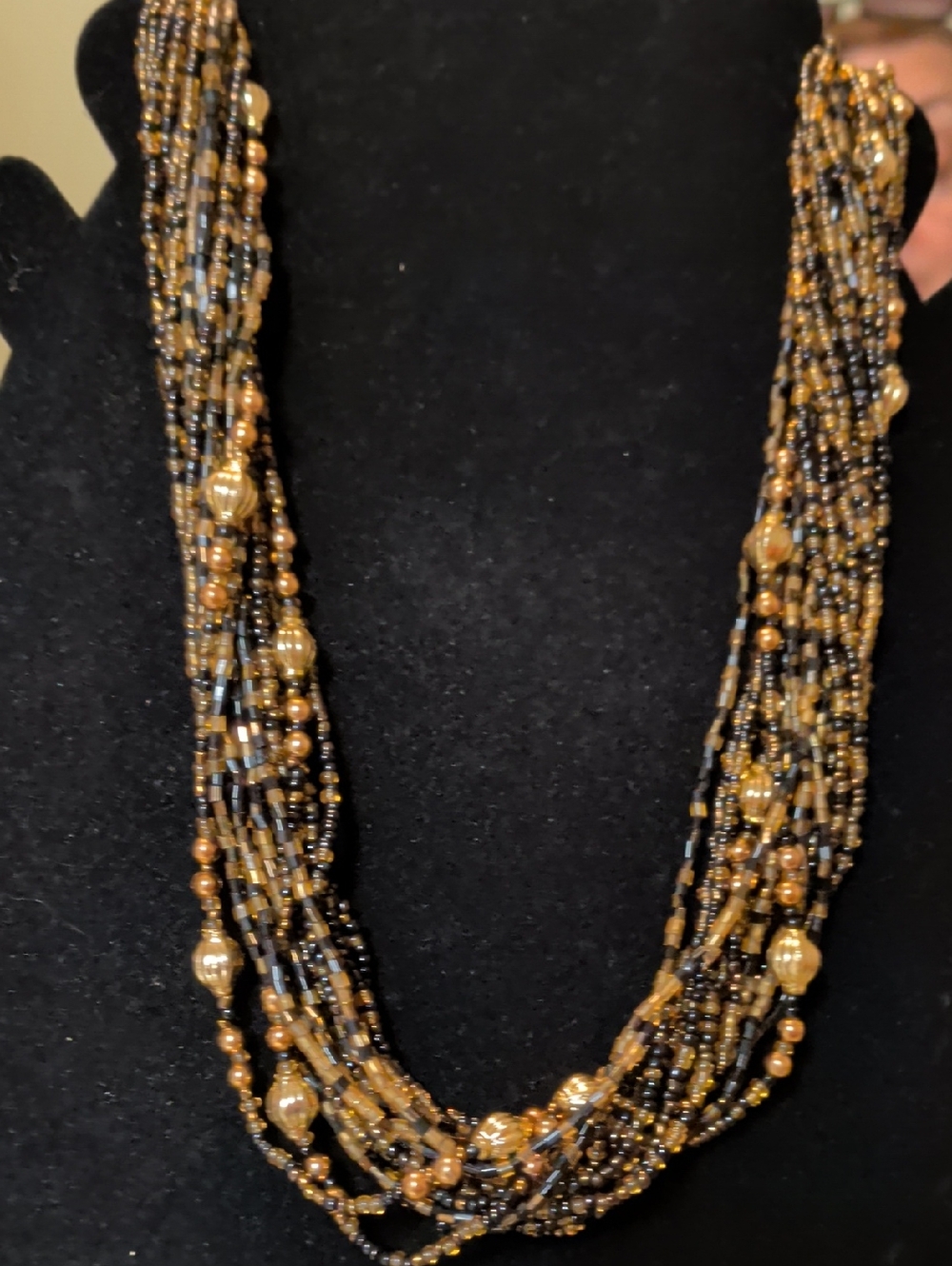 Multi-Strand Black and Gold Beaded Necklace - Women's Jewelry‎
